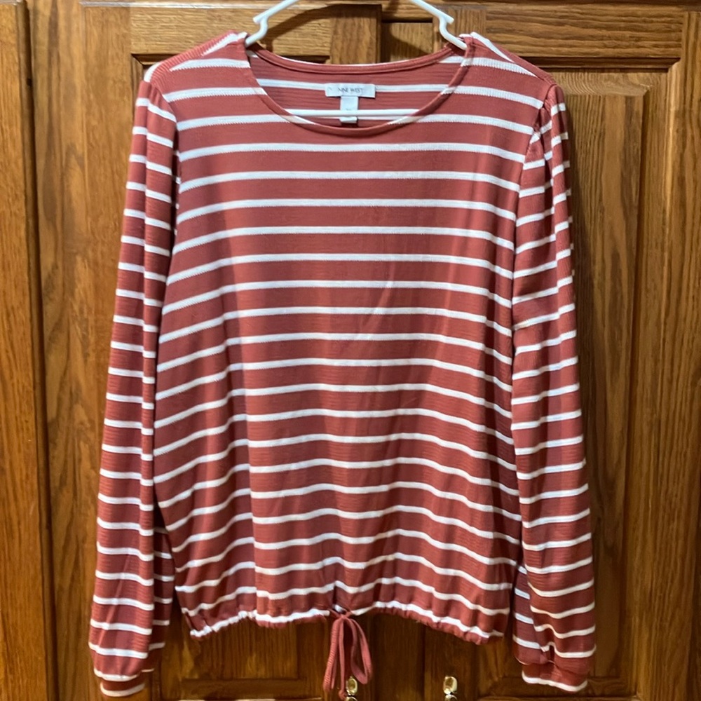 Striped long sleeve shirt with tie waist